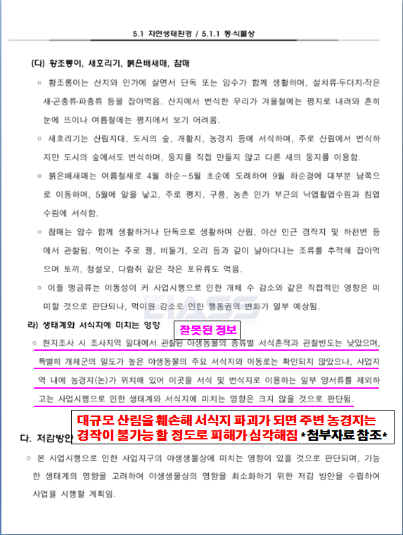 소규모 영향평가  기초자료 오류와 부실 관련